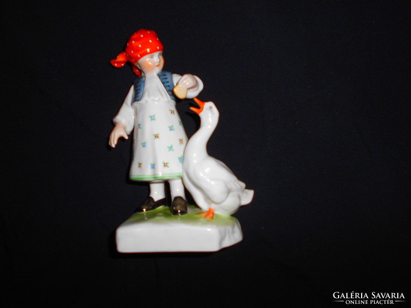 Herend showcase figurine - little girl feeding a goose