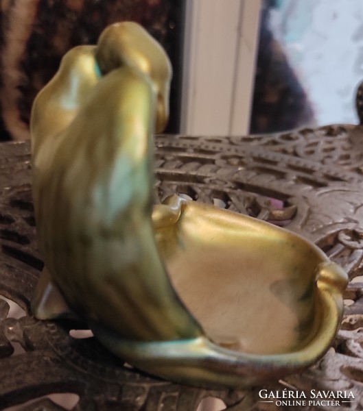 Zsolnay eozin pajzspecsétes különleges ritkaság kínáló gyűrű tartó.asztalkőzép, bonbon kínàló. Videó