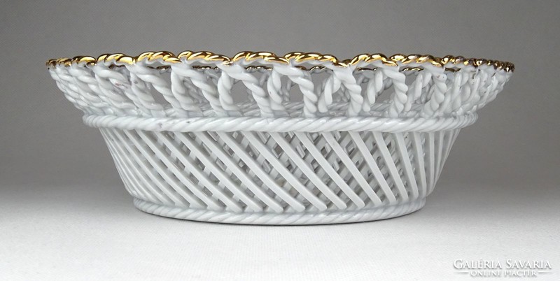 1G160 old marked openwork gilded porcelain basket 21 cm