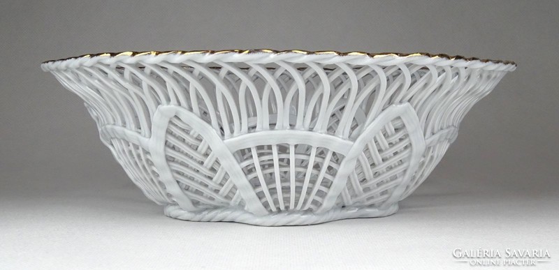 1G162 old marked openwork gilded porcelain basket 22 cm