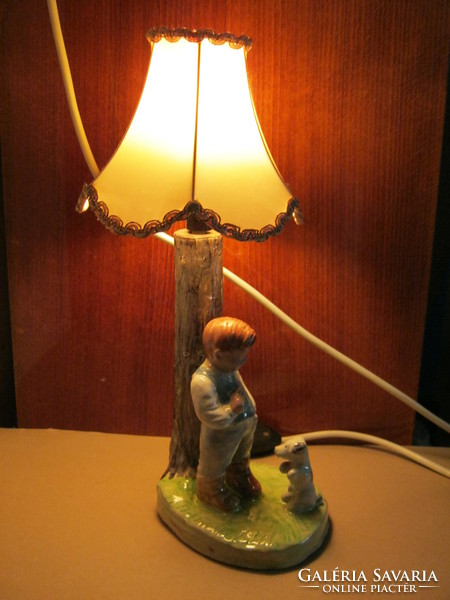 Retro ... iparművészeti Izsépy kerámia lámpa fiú kutyával