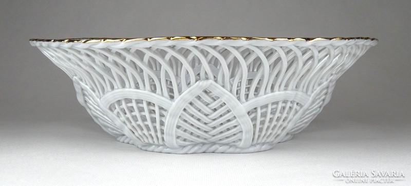 1G161 old marked openwork gilded porcelain basket 22 cm