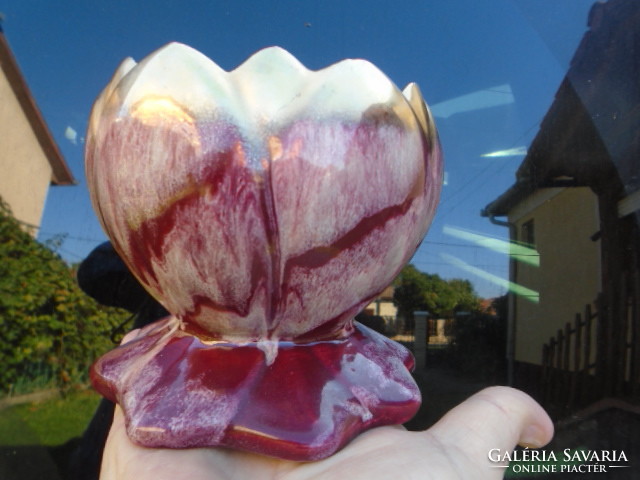 Zsolnay jelegű tulipános kaspó eozin jelegű csurgatott mázas csodás darab