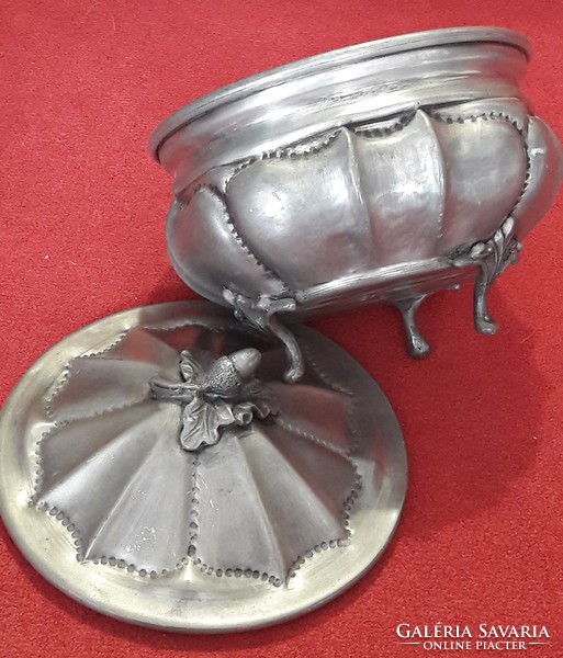Antique tin acorn bonbonier with sugar bowl