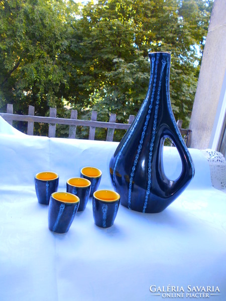 Retro tógej ceramic set 70s--jug + stamped glasses