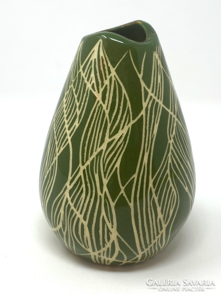 Elbüvölő formájú és mintájú különleges kis kerámia váza  ELLIS Ausztrália - 12cm - CZ