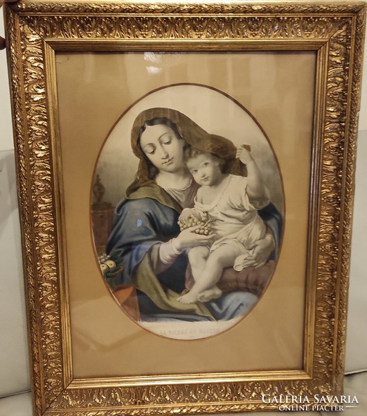 Beautiful antique xix century picture in gilded frame! La vierge is raisin