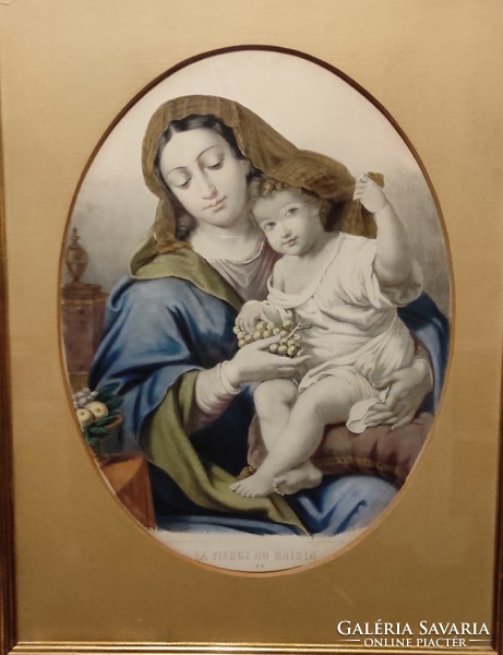 Gyönyörű antik XIX szàzadi kép , laparanyozott keretben!La Vierge az Raisin