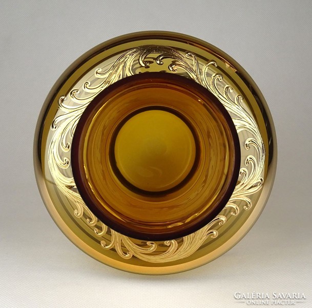 1G192 Nagyméretű aranyozott borostyánsárga üveg váza 25 cm