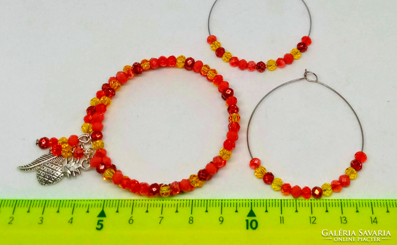 Orange color mix Austrian polished crystal bracelet earrings set