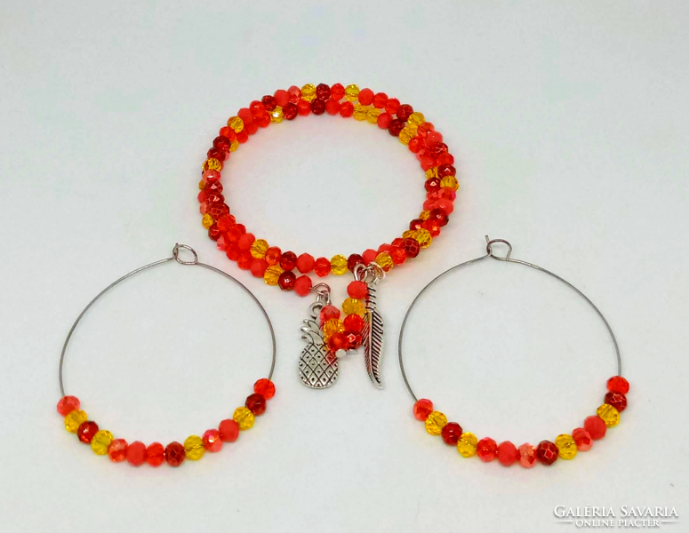 Orange color mix Austrian polished crystal bracelet earrings set