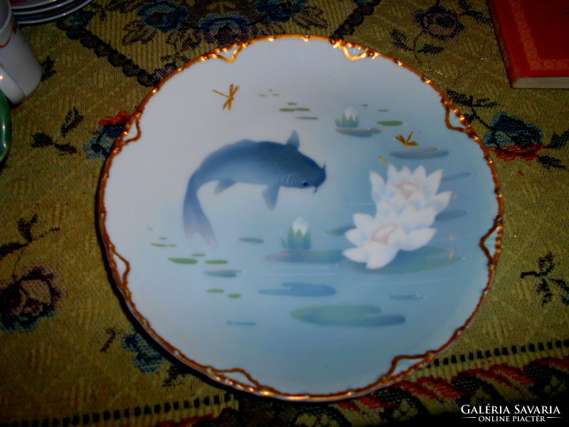 Rosenthal in 1891 marking antique fish porcelain plate border with plastic gold painting