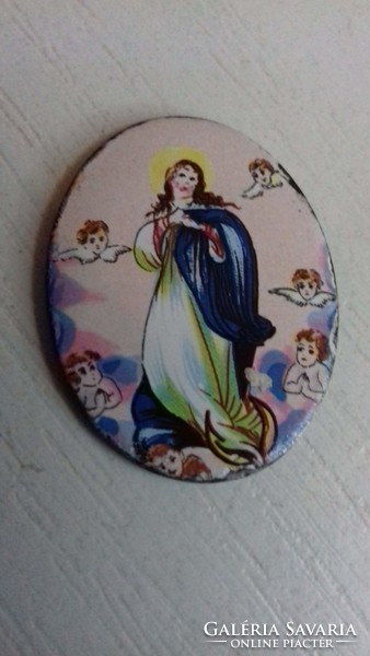 Old fire enamel with the inscription on the back of the Mary medallion without frame