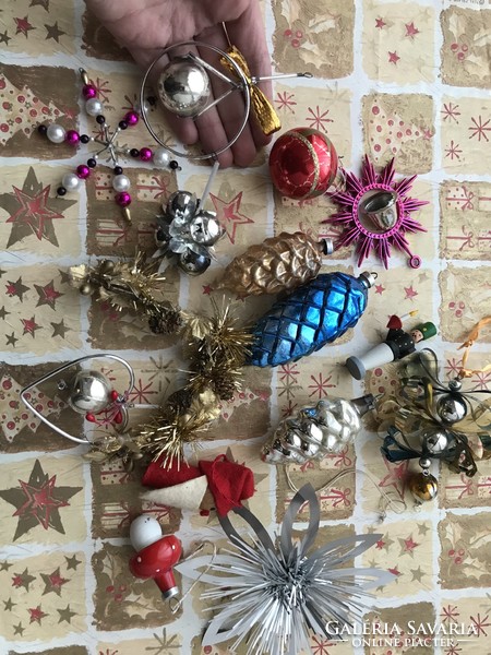 Old Christmas tree decoration package with mushroom cone etc.