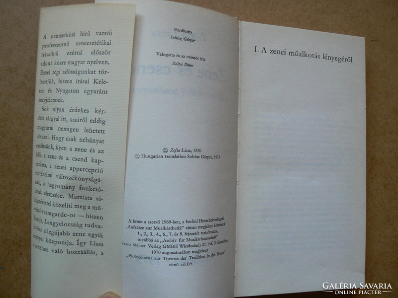 Music and silence, zofia lissa 1970, soltész gáspár 1973, book in good condition