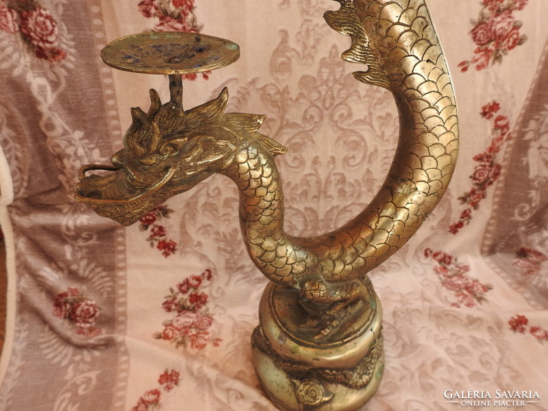 Antik tibeti ezüst - bronz sárkány gyertyatartó 74 cm!