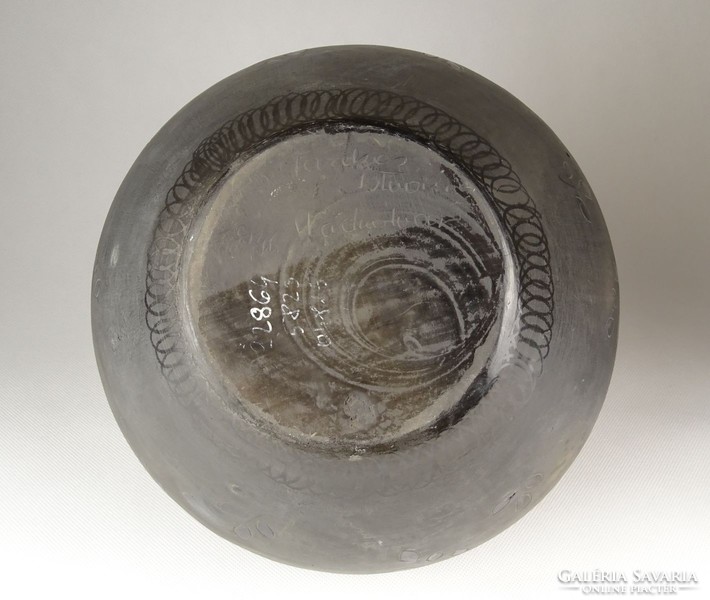 1G217 flower pattern potter istván nádudvari black ceramic vase 20 cm
