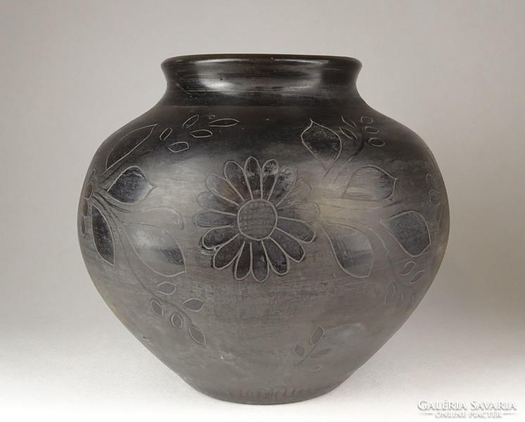 1G217 flower pattern potter istván nádudvari black ceramic vase 20 cm