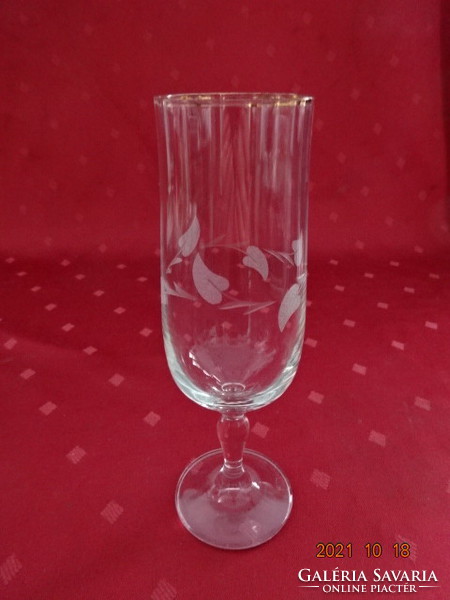 Glass champagne glass with leaf pattern, height 17 cm. He has!