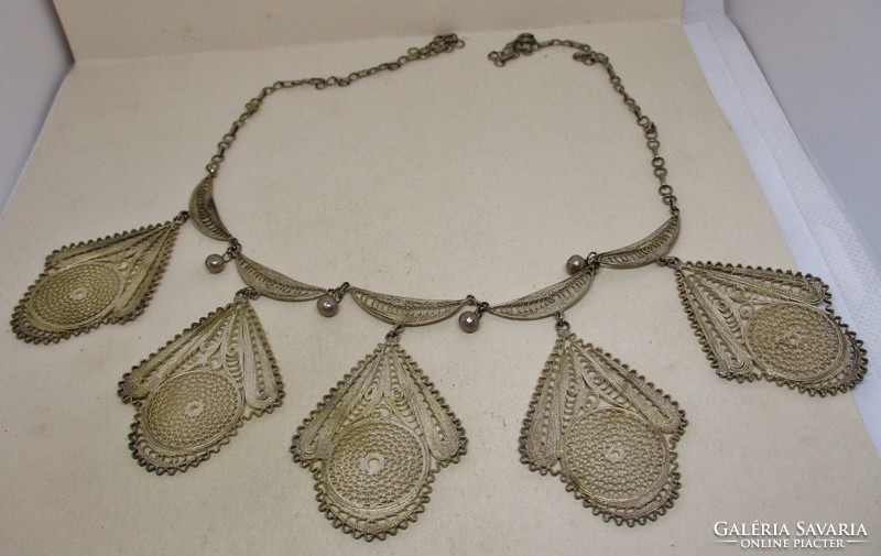 Amazing old filigree lace pattern silver necklace