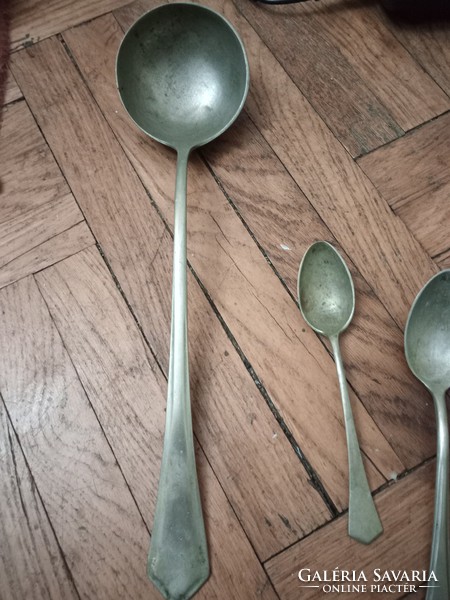 Antique alpaca ladle, spoon and teaspoon