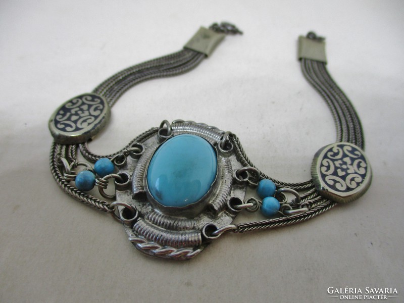 Beautiful old silver bracelet with turquoise stones