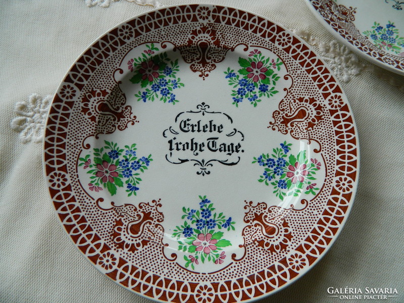 Antik kézzel festett ritka Villeroy&Boch Dresden „Éld meg a boldog napokat” tányér, dísztányér