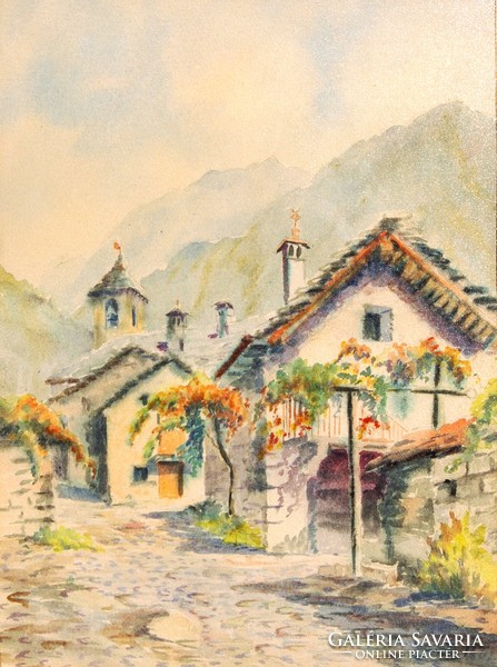 T.T .: Floral street (sonogno, Switzerland) - framed watercolor