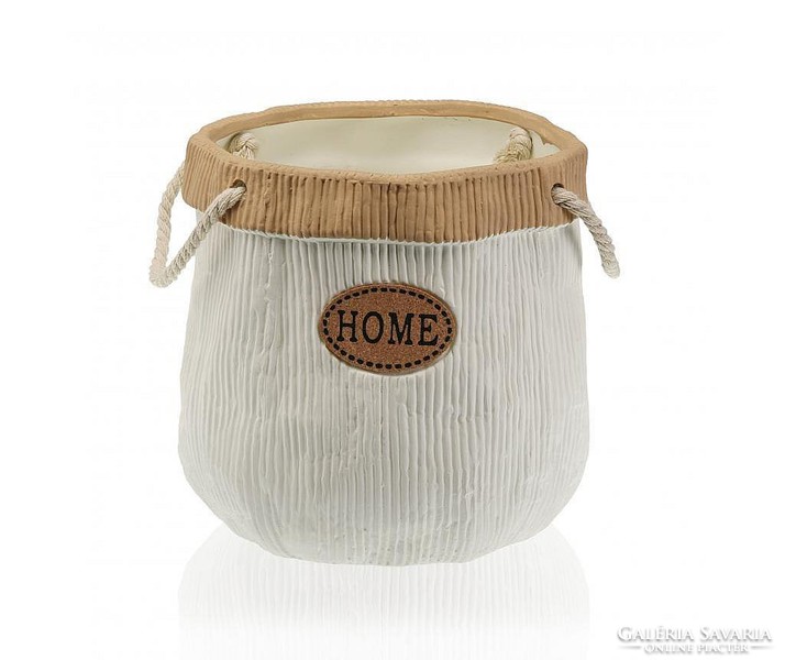 New! Home inscription ceramic flower pot / pot with rope handle 18 x 17 cm