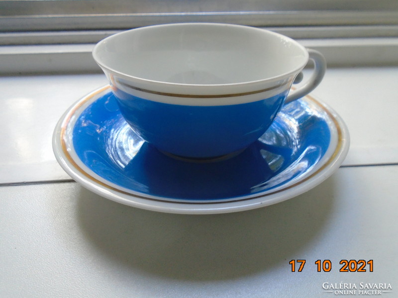 Antik S.P.M.Siegmund Paul Meyer WALKÜRE sorozat, teás csésze alátéttel királykék mázzal