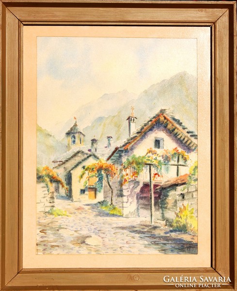 T.T .: Floral street (sonogno, Switzerland) - framed watercolor