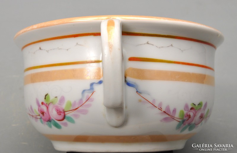 Antique comma mug, comma. - With roses, - the bottom is also painted - thick village, solid piece.