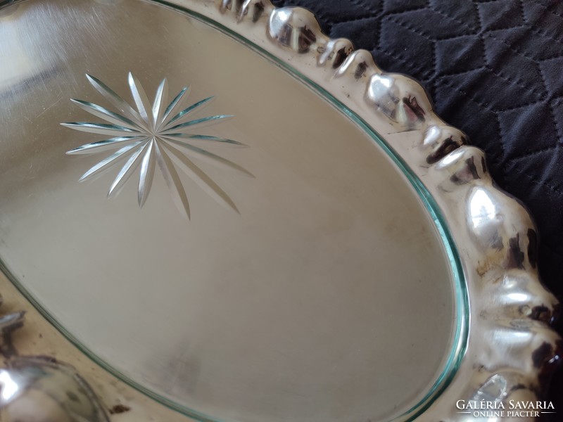 Silver tray with glass insert