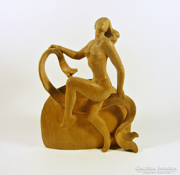 Naked dancing lady art deco hand carved wooden sculpture, flawless! (F004)