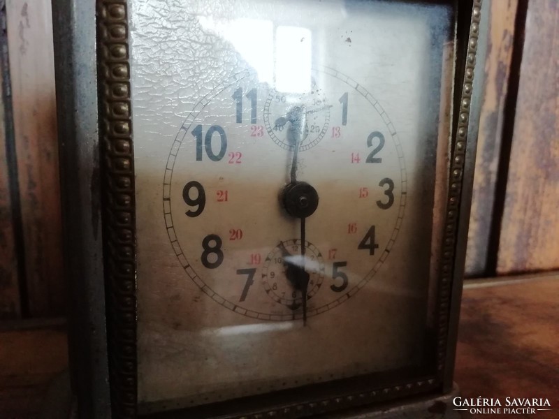 Square alarm clock, traveling clock, clock with old copper decoration, early 20th century