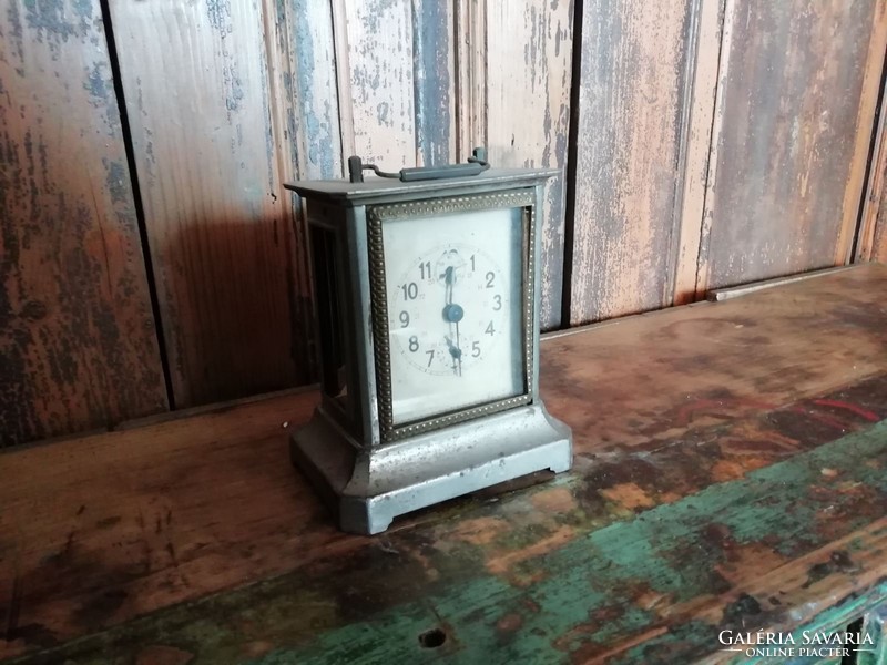 Square alarm clock, traveling clock, clock with old copper decoration, early 20th century