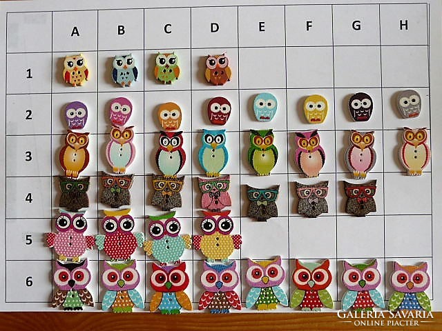 Owl, owl button, wooden button collection for clothes, bags, scrapbooking