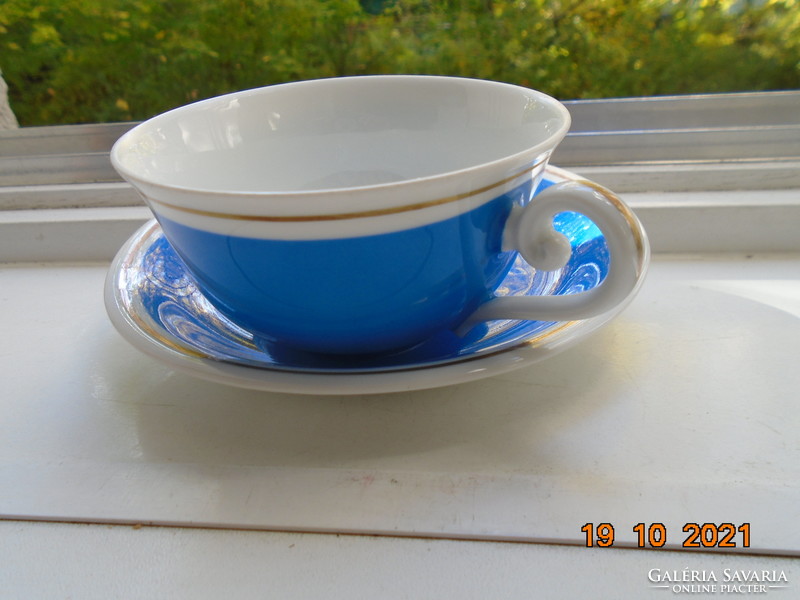Antik S.P.M.Siegmund Paul Meyer WALKÜRE sorozat, teás csésze alátéttel királykék mázzal