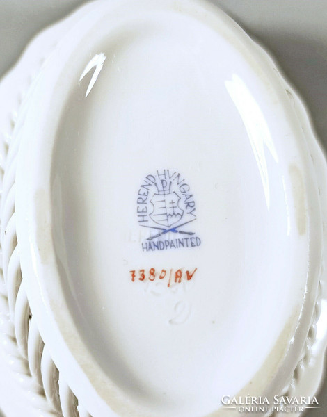 HERENDI, APPONYI ZÖLD KÉZZEL FESTETT KIS PORCELÁN KOSÁR, HIBÁTLAN! (I113)