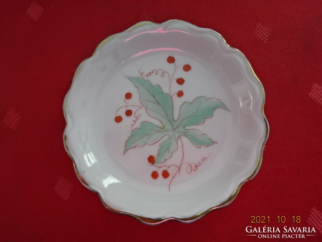 Aquincum porcelain centerpiece with green leaf pattern, diameter 9.5 cm. He has!
