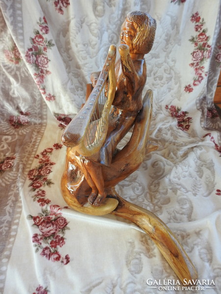 Sándor Fazekas root sculptor - lute woman - root sculpture 32cm * 43cm * 27cm