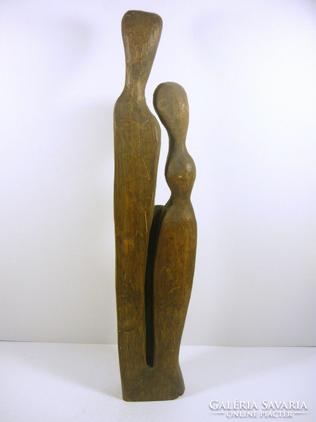 Retro family 1960s art deco signed hand carved wooden sculpture, flawless! (F052)