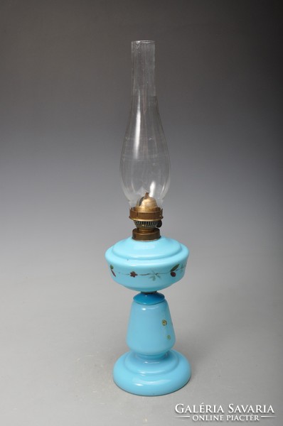 Antik szakított huta üveg petróleum lámpa,Felújitott -  Müködik.