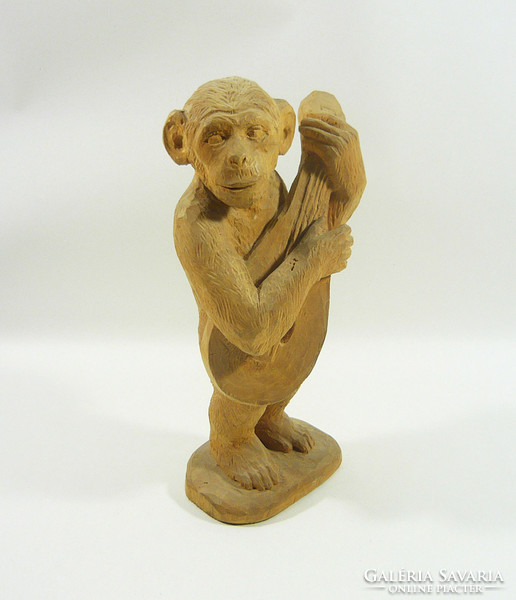 Guitar monkey 21 cm signed hand-carved wooden sculpture, flawless! (F037)