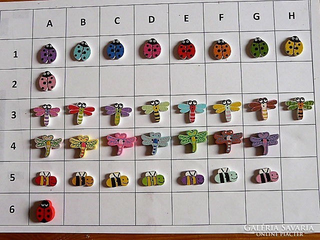 Dragonfly, ladybug, insect button, wooden button collection for clothes, bags, scrapbooking