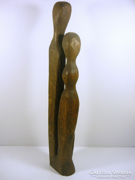 Retro family 1960s art deco signed hand carved wooden sculpture, flawless! (F052)