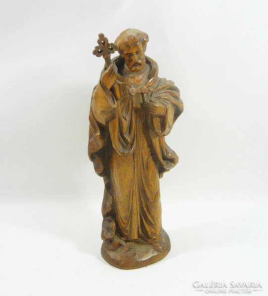 St. Peter's 11.4 Cm signed hand-carved wooden statue, flawless! (F030)