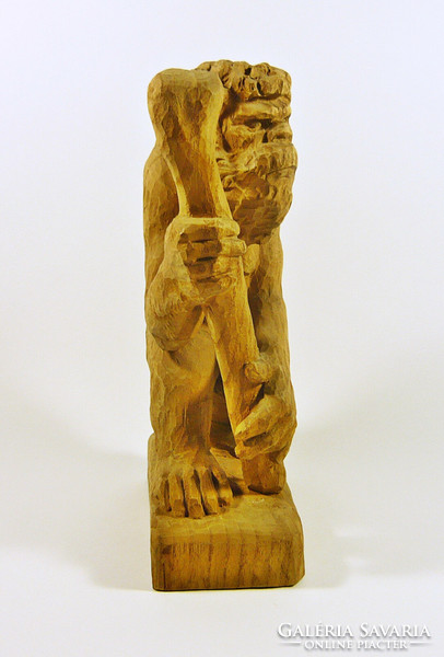Jerky caveman signed hand-carved wooden statue, flawless! (F043)