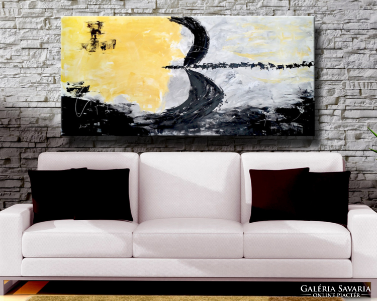 Vörös Edit: Yellow Black Abstract 180 x 80cm