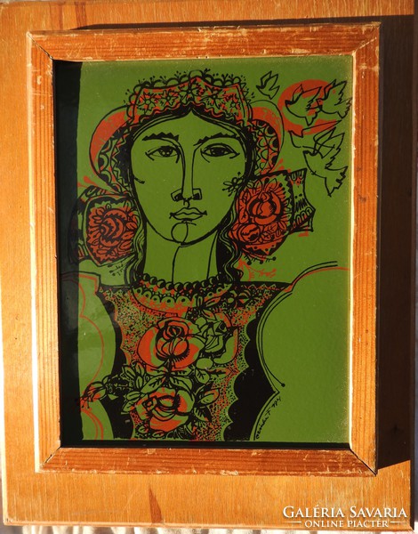 Ferenc Czinke - fire enamel - woman in green